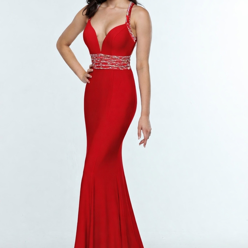 Stunning Scarlet Prom Dress with Beaded Straps Mermaid Style